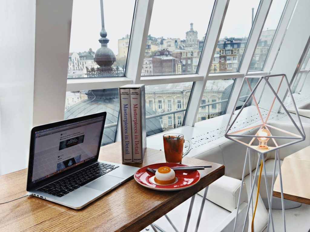 A modern office overlooking the city